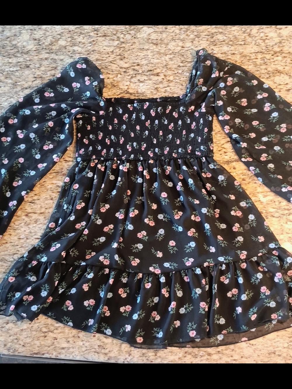 Charlotte Russe Black Smocked Top Or Dress, Lined, with Subtle Floral Trim